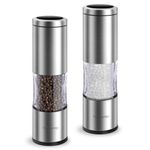 Salt and Pepper Grinder Set with Adjustable Coarseness | Manual Pepper Mill Grinder with Refillable Design | Ceramic Core | Kitchen Essential (2 Packs, Stainless Steel)