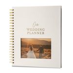 Linen Comprehensive Wedding Planner - Customizable Photo Window Wedding Planning Book and Organizer, Perfect for Just Engaged Gifts, Engagement Gifts for Couples, Wedding Notebook and Keepsake (Cream)