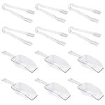 12 Pcs Clear Plastic Ice Tongs and Ice Scoop, Kitchen Scoops Mini Kitchen Tongs Buffet Serving Tongs for Dessert Candy Buffet Barbecue