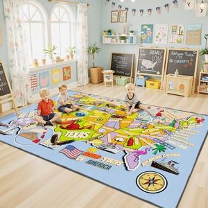 J Rombol Large USA Map Kids Rug for Playroom, Bedroom, Classroom 9x12