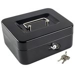 KYODOLED Medium Cash Box with Money Tray,Small Safe Lock Box with Key,Cash Drawer,7.87"x 6.30"x 3.54" Black Medium