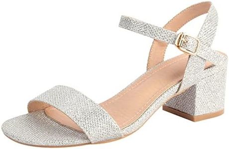 DADAWEN Women's Open Toe Ankle Strap Glitter Low Block Chunky Heels Sandals Dress Pumps Shoes Silver US Size 8