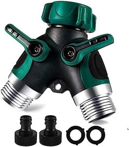 Hose Splitter, Garden Hose Splitter 2 Way, Heavy Duty Metal Water Hose Splitter with Long Handle Shut Off Valves 3/4 Inch Y Connector Garden Faucet Splitter for Outdoor Gardening with 2 Rubber Washers