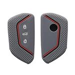 kwmobile Car Key Cover Compatible with VW Golf 8 3 Button Car Key Key Cover - Silicone Protective Car Key Fob Case - Grey/Black/Red