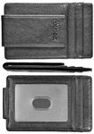 Money Clip Front Pocket Wallet, Leather RFID Blocking Strong Magnet Thin Wallet (Vintage Black)