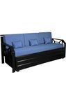 THE AMMA ENTERPRISES Metal Black Matte Finish Sofa Cum Bed with Hydraulic Storage and Mattress (Blue, 6X6 Feet) _026