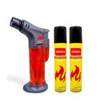 SENONJA Plastic Jet Flame Lighter with Gas Can 100 Ml for Candles, Fireplaces, Campfires, Grill (Lighter + 2 Refill)