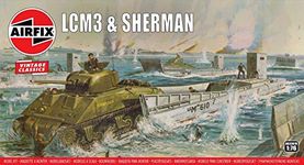 Airfix Vintage Classics Set - A03301V LCM3 & Sherman - Plastic Model Watercraft & Tank Kits for Adults & Children 8+, Set Includes 88 Pieces - 1:76 Scale Model Ship and Tank Set