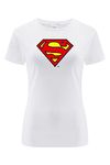 ERT GROUP Warner Bros. DC Superman 002, Women's Short-Sleeve T-Shirt, 100% Cotton, One-Sided Print, Size XX-Small, White, Seamless Design, Smooth & Resilient Fabricless Design