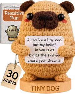 Dog lover Gifts for Women - Handmade Positive Crochet Animal W/ 30 Uplifting Signs - Funny Birthday Gifts for Dog Mom, Cute Present Idea for Women for Christmas, Emotional Support Office Desk Decor
