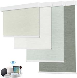 Bringnox Motorized Blinds with Remote,Light Filtering Smart Roller Blinds,Compatible with Google Home and Alexa Via HUB,50% Blackout Roller Shades for Home,Bedroom (Treebark Cream-71)