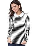 Allegra K Women's Long Sleeves Peter Pan Contrast Striped Blouse Top Black Large