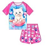 LQSZ Girls Pajama Sets Cute Cat Little Princess PJs Baby Girls Sleepwear 3-12 Years