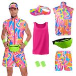 KBJALQ 80S 90S Workout Costume Halloween Costumes for Adult Mens Cosplay Outfits Swimwear Suit With Sun Hat (XL)