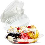 [125 Pack] 12 OZ Banana Split Boat Plate Clear PET Plastic Disposable Ice Cream Sundae Splits Bowl Tray for Gelato Parlors, Cafes, Parties, Home and Restaurants