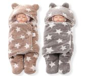 BRANDONN Baby Blankets New Born Combo Pack of Super Soft Baby Wrapper Baby Sleeping Bag for Baby Boys, Baby Girls, Babies (76cm x 70cm, 0-6 Months, skin friendly, Fleece, Stars grey, beige)