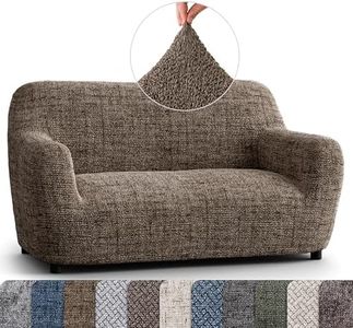 PAULATO BY GA.I.CO. Loveseat Slipcover - Oversized Chair Cover - Stretch Couch Cover - Cushion Love Seat Sofa Slipcovers - 1-Piece Form Fit Washable Protector - Microfibra Print - Vittoria Brown
