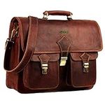 HULSH Leather Briefcase for Men 18 Inch | Full Grain Large Leather Messenger Bag for Men | Handmade Vintage Genuine Leather Laptop Bag for Men and Women with Rustic Look | Best Brown Leather Bag, Dark