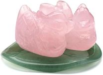 (Medium Size) - Rose Quartz Mandarin Ducks Love Birds on Lotus Leaf Green Aventurine Fengshui Figurines with Box Gift