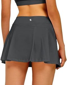 Stelle Women Tennis Skirt Golf Skorts Athletic High Waisted with Pockets Inner Shorts Sport Workout Pleated Pickleball(Grey-Nylon-2,XL)