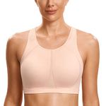 SYROKAN Women's Sports Bra for Large Breasts High Impact Full Coverage Padded Wireless Running Halter Neck Bra Marshmallow Pink 38C