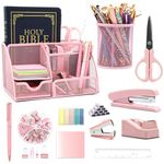 12 in 1 Pink Desk Organizers and Accessories Set Pink Office Supplies Include pink Stapler Pen Holder Tape Holder Staples Scissors Ruler Staple Remover for Home School Gifts for Coworkers Woman Men