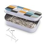 KnitIQ Strong Stainless Steel T-Pins for Blocking Knitting, Crochet & Sewing Projects | 150 Units, 1.5 Inch Pin Needles | Comes with Hinged Reusable Tin (Chequered Design)