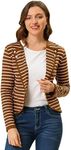 Allegra K Women's Notched Lapel Button Decor Lightweight Striped Blazer Jacket Brown Medium