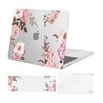 MOSISO Compatible with MacBook Pro 13 inch Case M2 2023,2022,2021-2016 A2338 M1 A2289 A2251 A2159 A1989 A1706 A1708, Plastic Peony Hard Shell Case & Keyboard Cover Skin & Screen Protector, Transparent