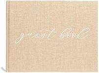 Pearhead Linen Beige Wedding Guest Book with White Script, Elegant Wedding, Rustic Wedding, Simple Wedding Décor, Bridal Shower Gift, Ivory