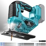 Jig Saw for Makita 18V Battery, Cordless Jigsaw Tool Brushless Motor, Variable Speed, Bevel Angle (0°-45°), LED Light with 3 Position Orbital Setting for Straight/Curve/Circle/Cutts (No Battery)