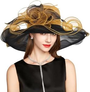 YIDINGCO 2025 Kentucky Derby Hats for Women Ladies, Classy Organza Church Tea Party Wedding Fascinator Hat UV Protection Sun Hats