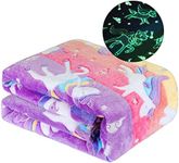 Glow in The Dark Blanket Unicorns Gifts for Girls Birthday Gift Halloween Super Cute Soft Cozy Rainbow Unicorn Star Flannel Luminous Magic Throw Thanksgiving Decor 50"x60"