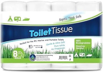 Freedom Living Septic Tank Safe Toilet Tissue for Campers and RVs Biodegradable Marine Toilet Paper for Boats, Fragrance-Free 2-Ply RV Toilet Paper (8 Rolls, 500 Sheets Each)