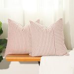 Hckot Christmas Pillow Covers 18x18, Red Throw Pillow Covers Set of 2, Striped Linen Decorative Pillows Cushion Covers for Couch Chair Beding Xmas Winter Decorations(Red)