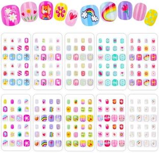 240 Pieces Fake Nails for Kids Girls Artificial Kids Press on Nails Full Cover Short Acrylic Stick On Nails False Nail Tips Kit for Children Little Girls Nail Art Decoration (Rainbow)