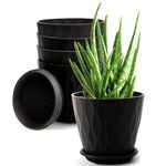 PIXERDOT Set of 5 | 6.5 Inch Flower Pots for Home Decoration, Indoor Plant Pots, Gardening Pots, Pots for Plants, Plastic Flower Pots for Garden Plants (Dark Black)