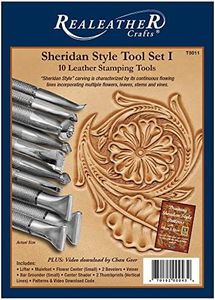 Realeather Leather Stamps Tool Set for Leather Crafting, 10 Stamping Tools, Sheridan Style Stamp Set I