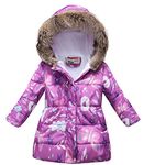 Panegy Kids Girls Floral Winter Coats with Hooded Warm Down Jacket Parkas Windproof Thick Outwear Purple 3-4 Years