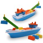 Toyland® 41cm (16") Colourful Cargo Ship With Moveable Doors, Crane & 6 Plastic Containers - Kids Floating Water Toy - Pool & Bathtime Toys - 3 Years+