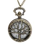 Kartique Pocket Watch with Chain Tree Branch Design on Cover Roman Number Dial with Wooden Box