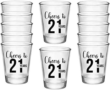 Cheers to 21 Years, 21st Birthday Party Shot Glass - Set of 12, 1.75oz Black and Clear 21st Birthday Shot Glasses, Perfect for Birthday Parties, Birthday Decorations