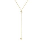 14k Gold Vermeil Dainty Drop Lariat Necklace for Women with CZ Diamond, 16" to 18" adjustable length