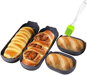 KeepingcooX Hot Dog, Baguette Silicone Baking Moulds Set, Long French Loaf and Small Hamburger, Breadstick, Bread Rolls, Non-stick Perforated, 4 Pcs, plus Heat-Resistant Brush