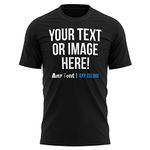 Personalised Text and Image T Shirt Mens Unisex Fit Any Colour or Font Top Tee, S, Black