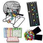 SEETOOOGAMES Deluxe Bingo Game Set,6 Inch Metal Cage, 600 Bingo Chips with a Bag, 75 Bingo Balls with a Bag , 50 Bingo Cards, Plastic Master Board