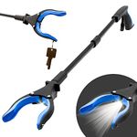 Grabber Reacher Tool-Long 32 Inch (Blue) Aluminum Foldable Pick Up Stick-Strong Grip Shelves LED Light Magnetic Tip, Lightweight Trash Picker Claw Reacher Grabber Tool for Elderly - by Luxet