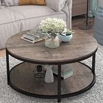 Round Coffee Table, 36" Coffee Table for Living Room, 2-Tier Rustic Wood Desktop with Storage Shelf Modern Design Accent Center Table Industrial Sofa Table Home Furniture(Walnut)