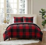 Sweet Home Collection 7 Piece Comforter Set Bag Solid Color All Season Soft Down Alternative Blanket & Luxurious Microfiber Bed Sheets, Queen, Buffalo Plaid Burgundy/Black (Pack of 4)