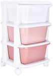 G-Rack Plastic 3 Drawer Storage with Wheels - Pink - Storage Organizer Bins with Drawers - Rolling Storage Cart with Drawers - Plastic Drawers - 21x14x14 inch